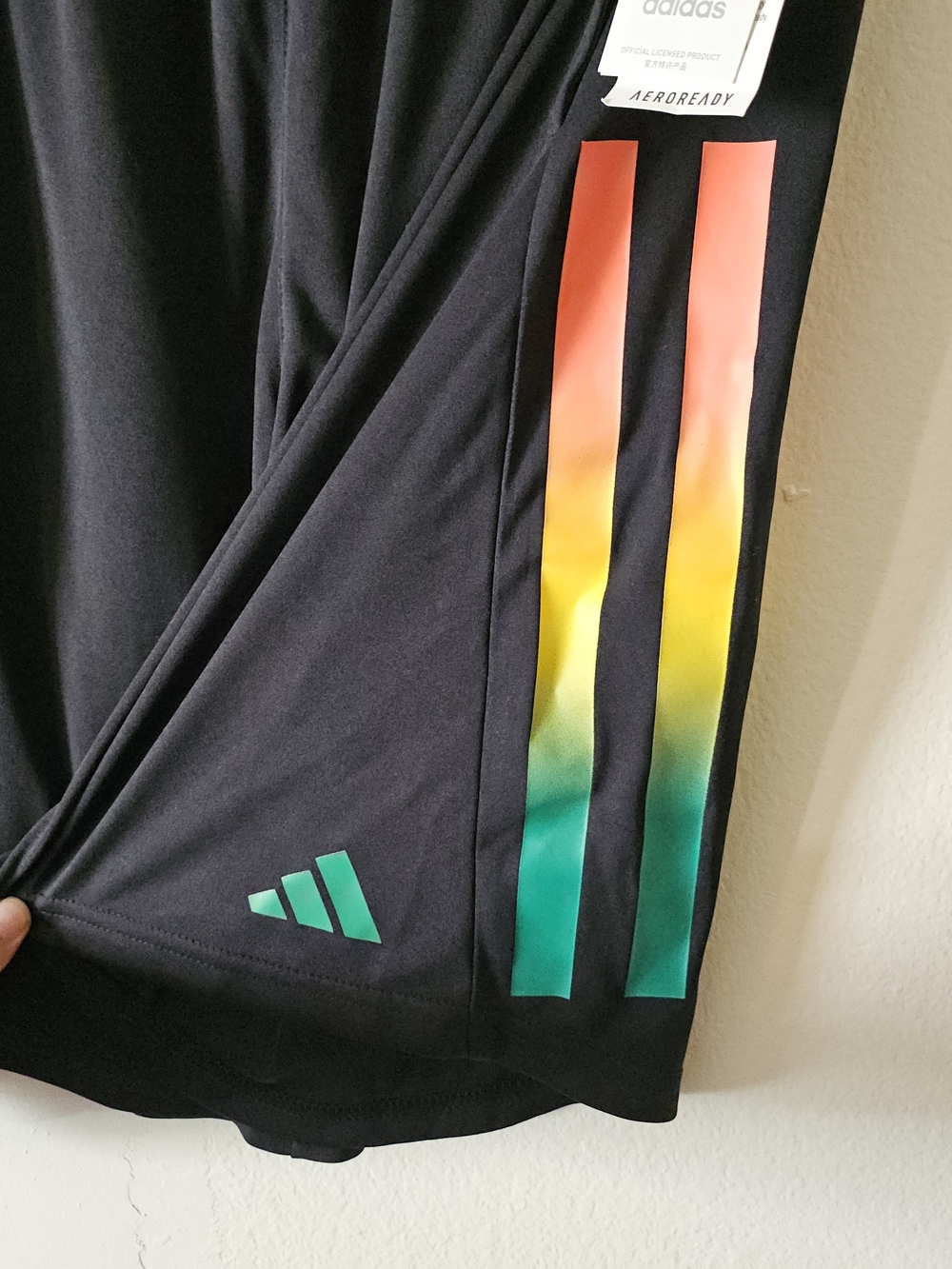 adidas Black Kids Shorts with Ombre Rainbow Stripe